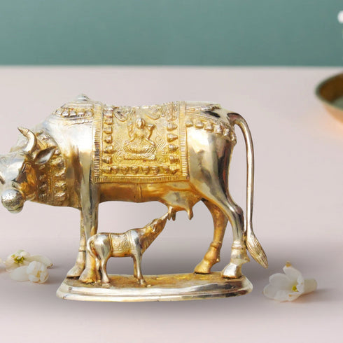 Brass Cow With Calf Statue 8.12Kg